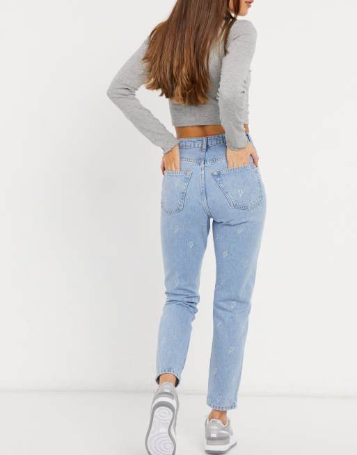 Topshop lightning detail Mom jeans in bleach stone wash | ASOS