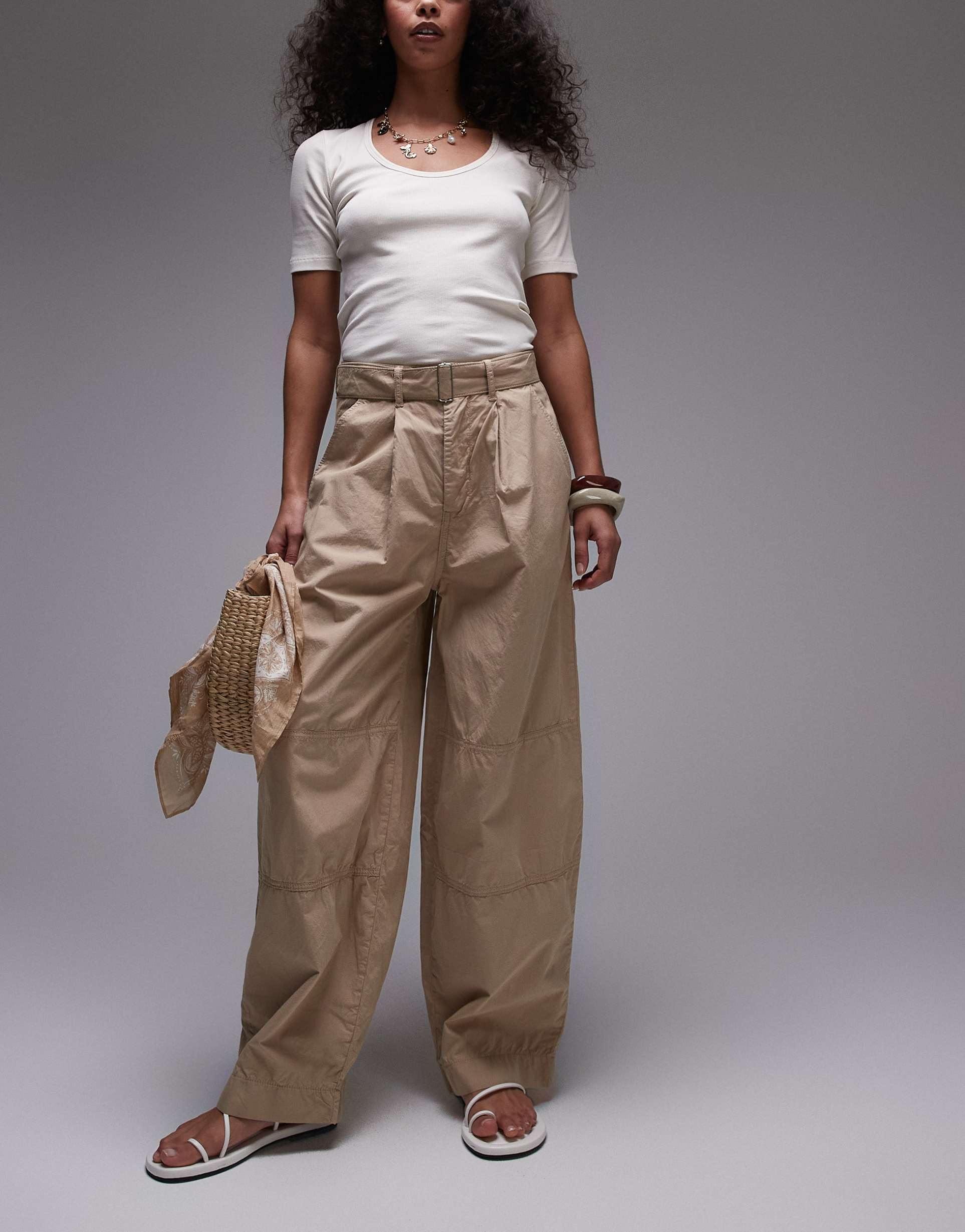 topshop lightweight balloon pants in stone