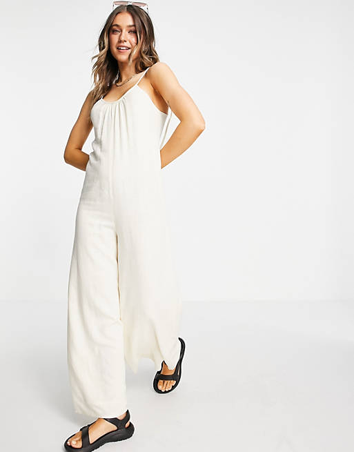 Jumpsuits & Playsuits Topshop lightweight chuck on strappy jumpsuit in off white 