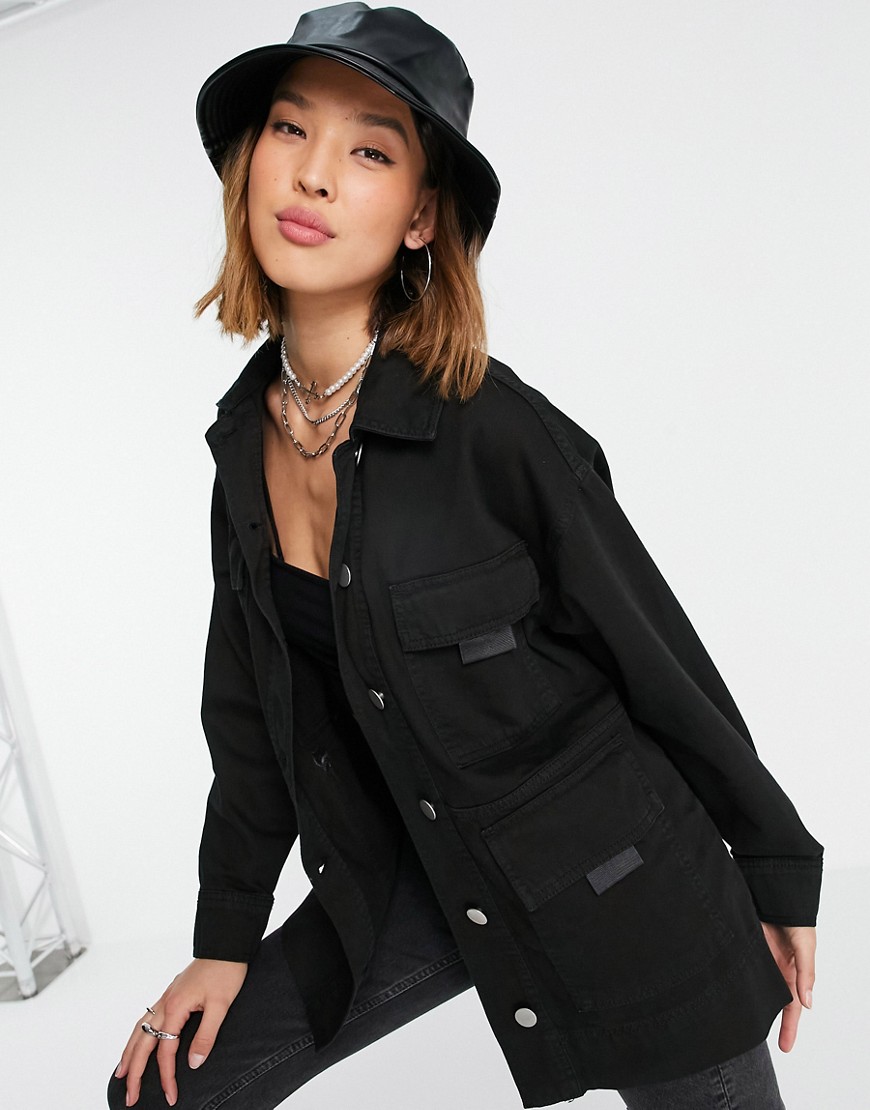 Topshop lightweight jacket with utility pockets in black