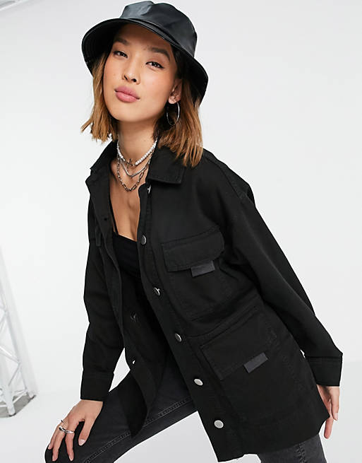 Topshop lightweight jacket with utility pockets in black