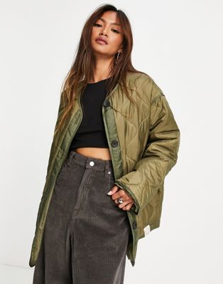 Topshop lightweight quilted liner jacket in khaki