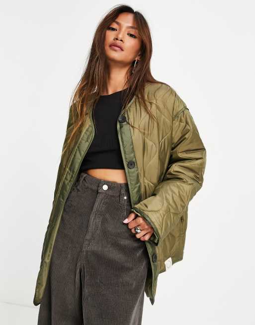 Topshop lightweight quilted liner jacket in khaki | ASOS