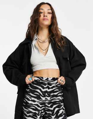 TOPSHOP LIGHTWEIGHT SHACKET WITH UTILITY POCKETS IN BLACK,11COLLIEBLK