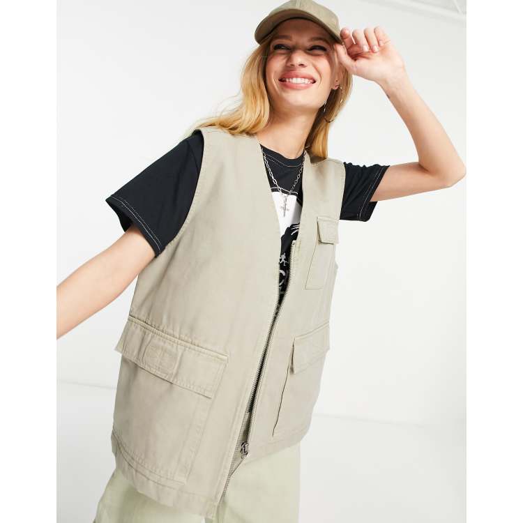 Topshop lightweight zip through utility vest in camel