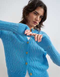 Lightwieght pointelle cardigan in blue 