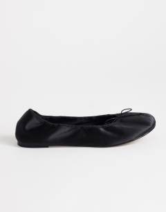 Lila round toe ballet flat in black satin