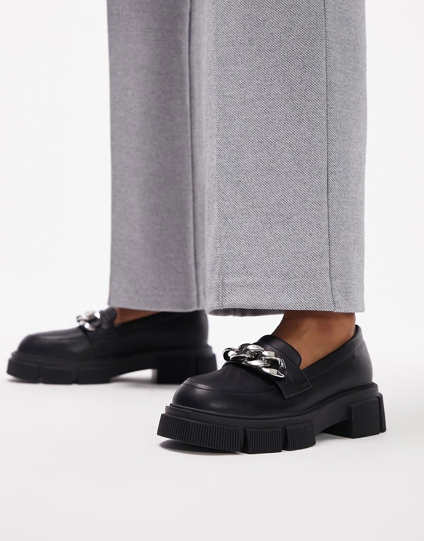 Topshop Lilah chunky loafer with chain detail in black