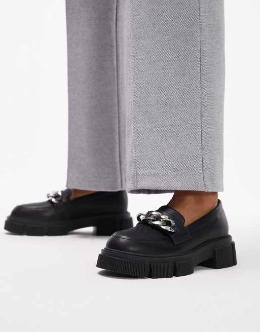 Topshop Lilah chunky loafers with chain detail in black