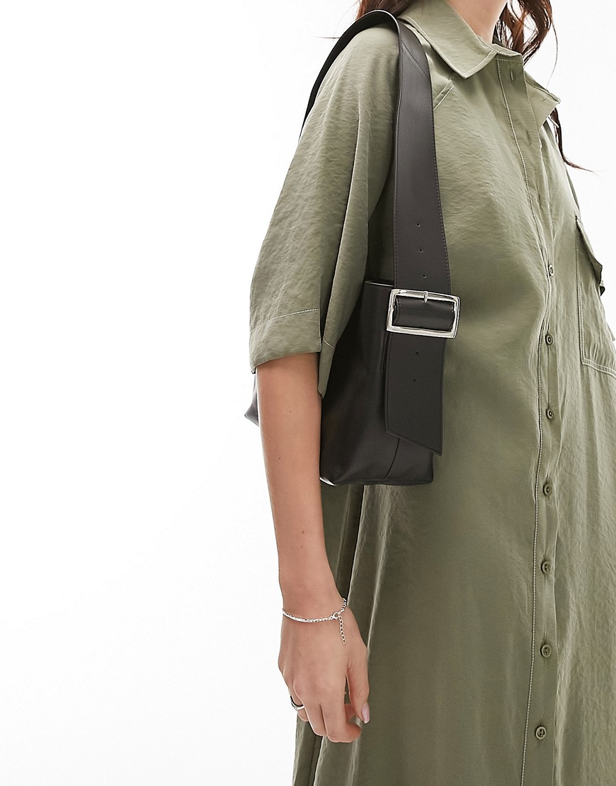 Topshop Lilah leather shoulder bag in black