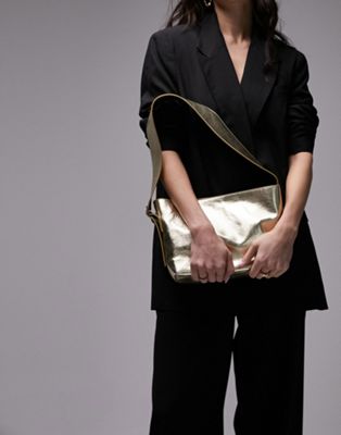 Topshop Lilah leather shoulder bag in gold