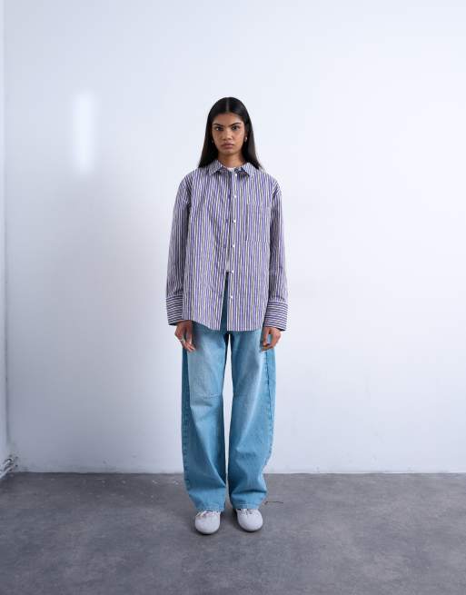 Topshop – Lilarandig skjorta i oversized fit, 3 av 4