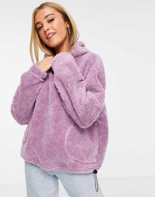 Topshop – Liliowa bluza z kapturem z kożuszka, 2 z 4