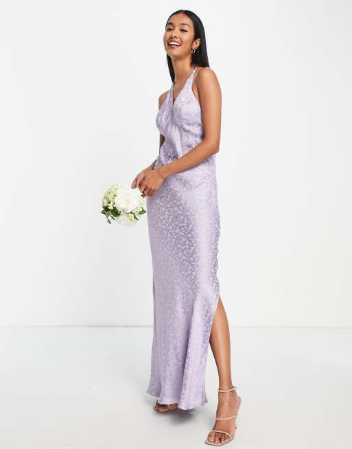 Topshop – Liliowa sukienka maxi na ramiączkach w żakardowy wzór w serca