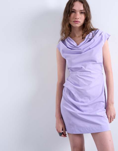 Topshop drape detail clean mini dress in lilac