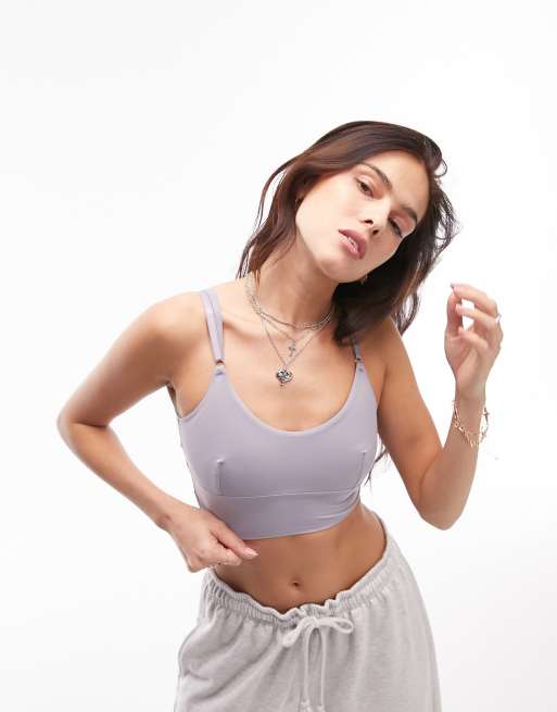 Topshop – Liliowy krótki biustonosz z paseczkami na plecach z bardzo miękkiego materiału