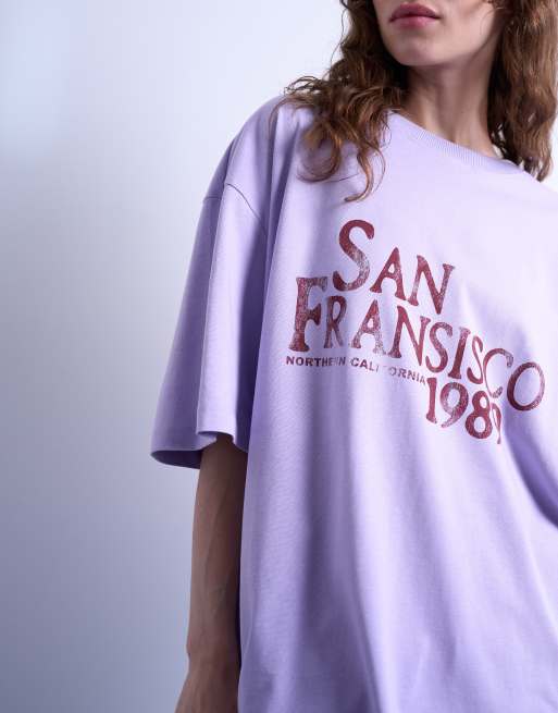 Topshop – Liliowy T-shirt oversize z nadrukiem „San Francisco“, 4 z 4