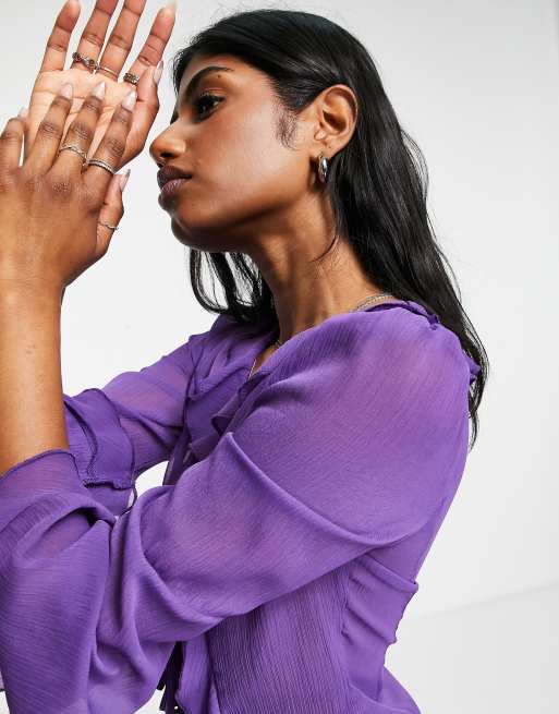 Topshop - Lilla gennemsigtig top med bindebånd foran i krølstof, 3 af 4
