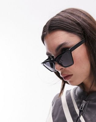 Topshop Lillie angular cat eye sunglasses in black - ASOS Price Checker