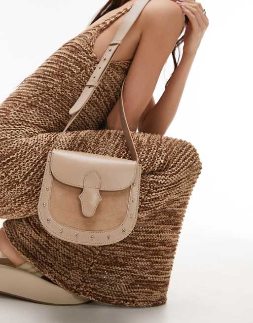 Topshop - Lillie - Borsa a tracolla color cuoio in camoscio