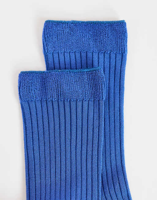 Topshop Lillie calze a coste in blu cobalto, 3 di 3