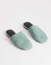 Topshop Lillie real hair on leather round toe flat shoe in aqua