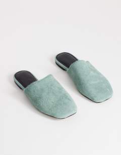 Lillie real hair on leather round toe flat shoe in aqua