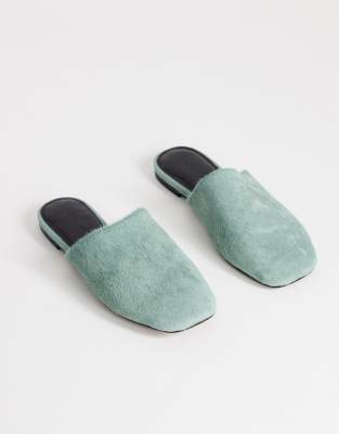 Topshop Lillie Real Hair-on Leather Round Toe Flats In Green