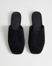 Topshop Lillie real suede round toe flat shoe in black