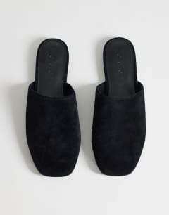 Lillie real suede round toe flat shoe in black