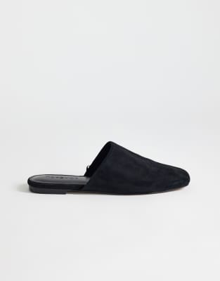 Topshop Lillie Real Suede Round Toe Flat Shoes In Black
