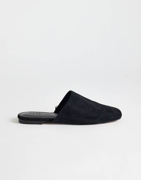 Topshop Lillie real suede round toe flat shoes in black - view 1