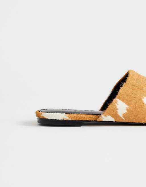 Topshop Lillie round toe flat shoe in deer print hair on real leather , 3 of 4