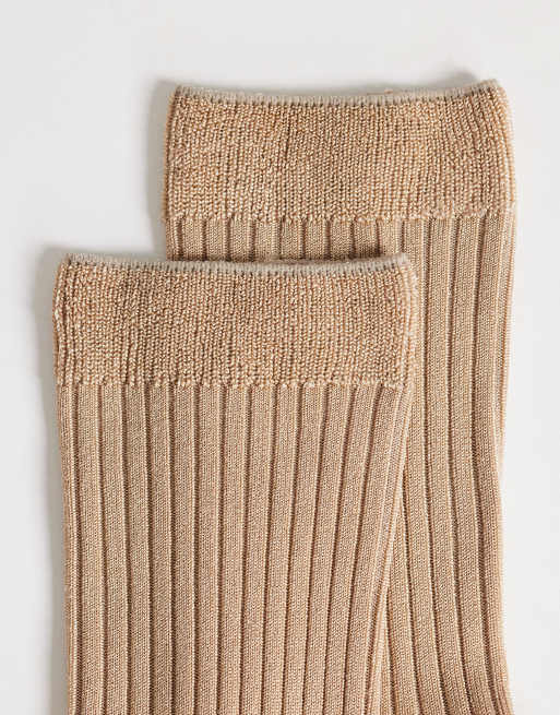 Topshop – Lillie – Szarobrązowe prążkowane skarpetki, 3 z 3