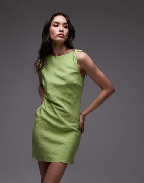 Topshop - Limegrøn minikjole i cupro med A-form og åben ryg - view 1