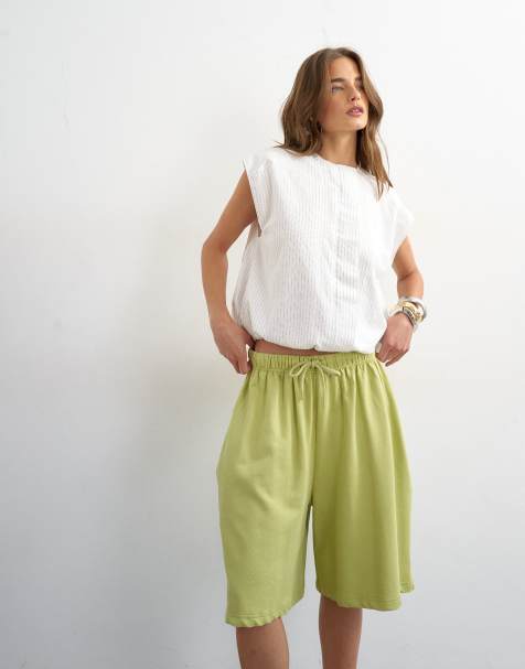 Topshop - Limegrønne forvaskede longline-shorts med bindedetalje - view 1