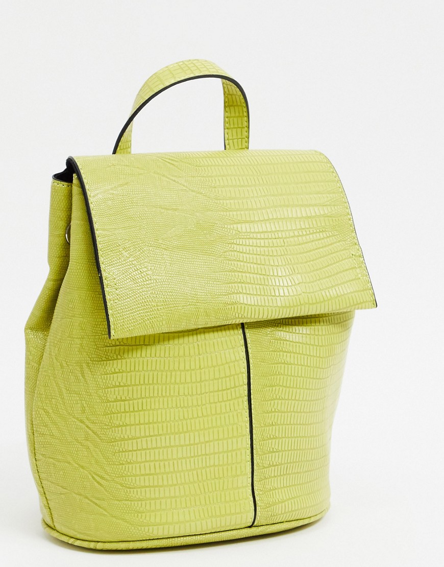 Topshop – Limegrön ryggsäck med krokodilskinnsmönster