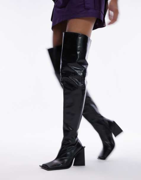 Leather thigh high boots on sale uk