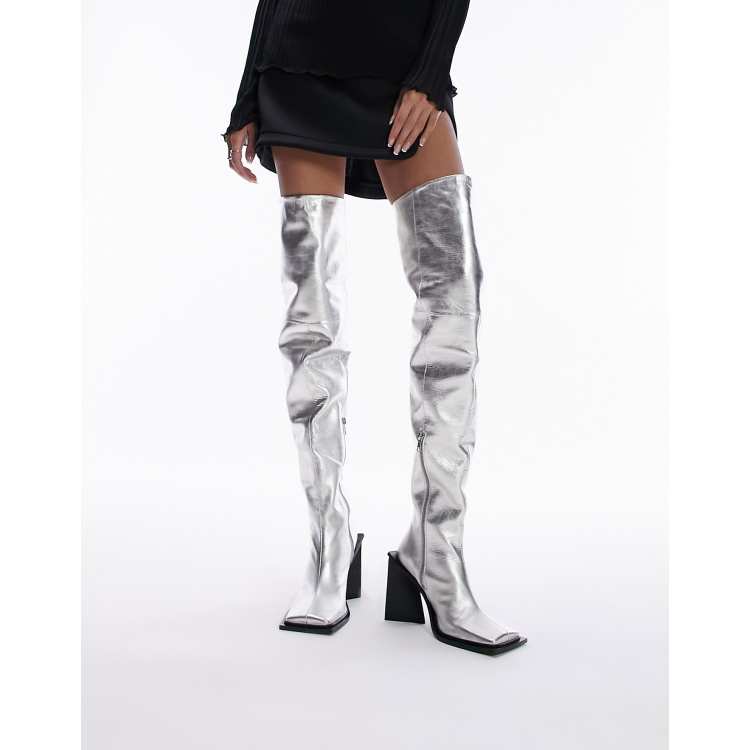 Silver over outlet knee boots