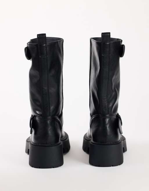 Topshop Lincon chunky halfhoge laars met gespen in zwart, 4 van 5