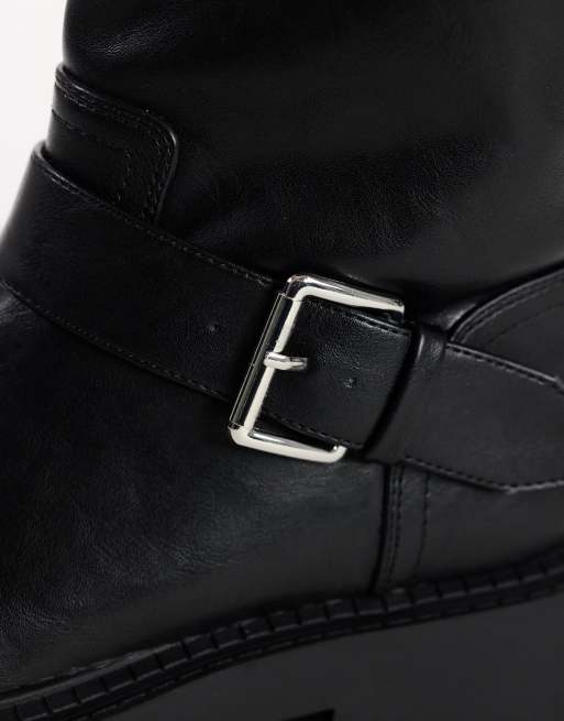 Topshop Lincon chunky mid calf boot with buckles in black, 3 of 5
