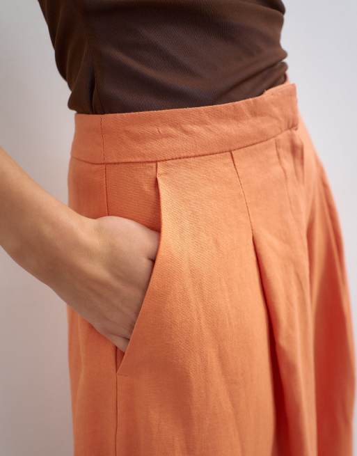 Topshop linen A line culotte in washed orange, 4 of 5