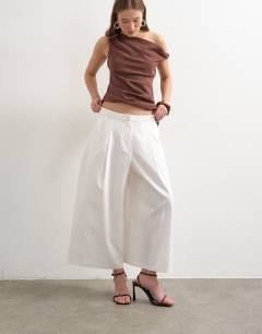 Linen A line culotte in white