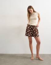 Topshop linen A line polka dot short in brown