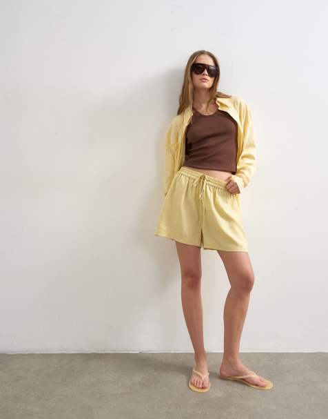 Topshop linen A line short in yellow - view 1