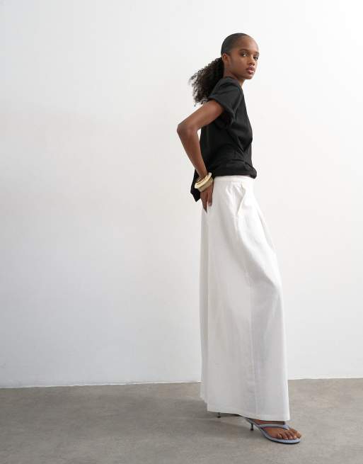 Topshop linen A line wide leg pants in white, 5 of 5