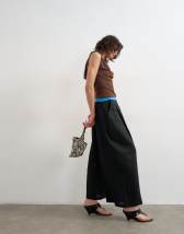 Topshop linen A line wide leg trouser in black