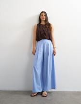 Topshop linen A line wide leg trouser in light blue