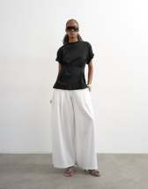 Topshop linen A line wide leg trouser in white
