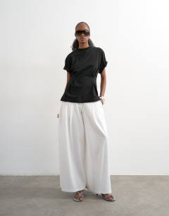 Linen A line wide leg trouser in white